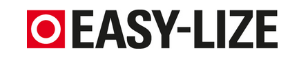 Rotes und schwarzes Logo mit dem Schriftzug „EASY-LIZE“ und einem kreisförmigen Symbol links.